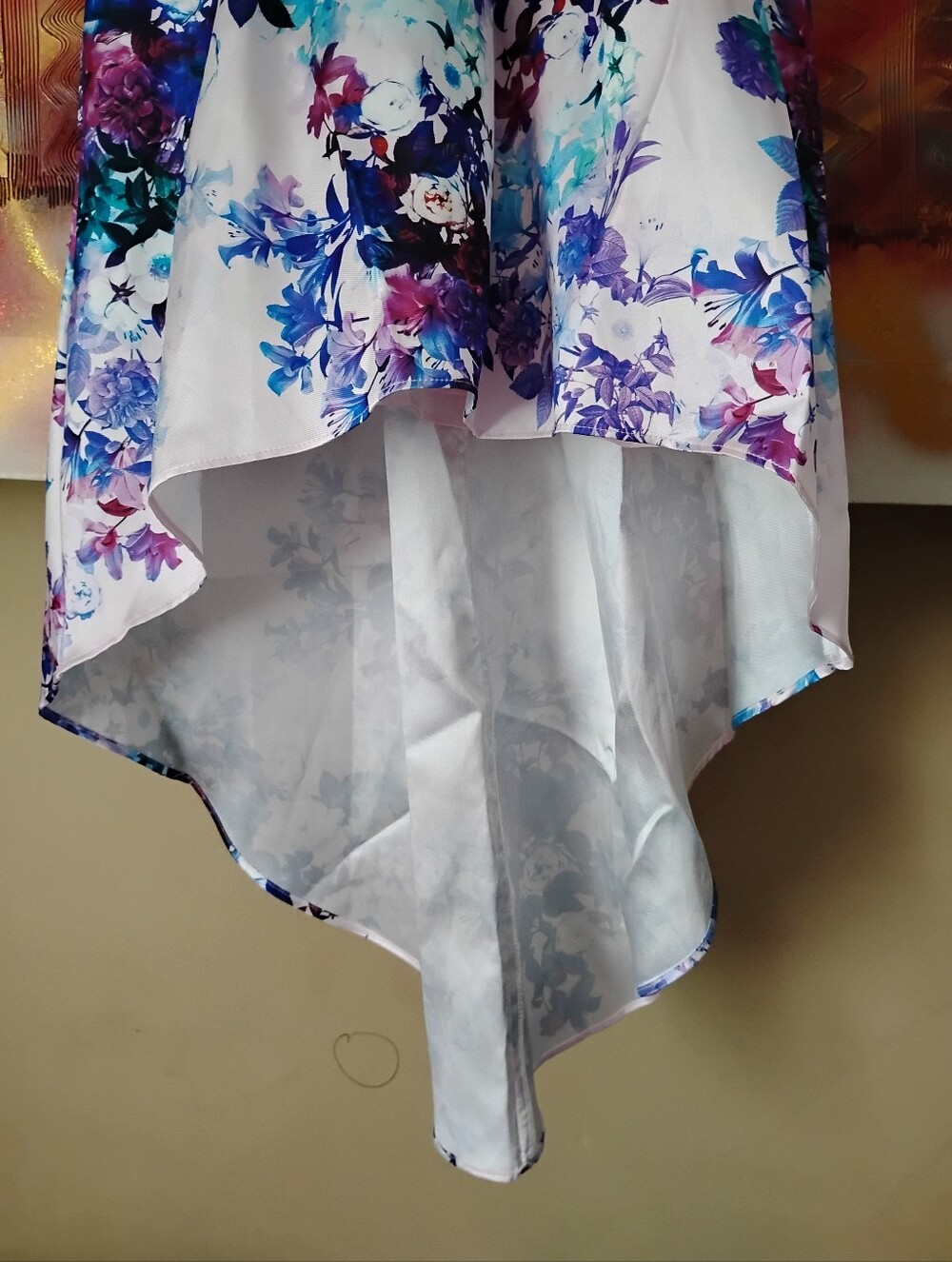 Emily Rose White Floral High-Low Dress with Purple and Blue Blooms - Picture 10 of 10
